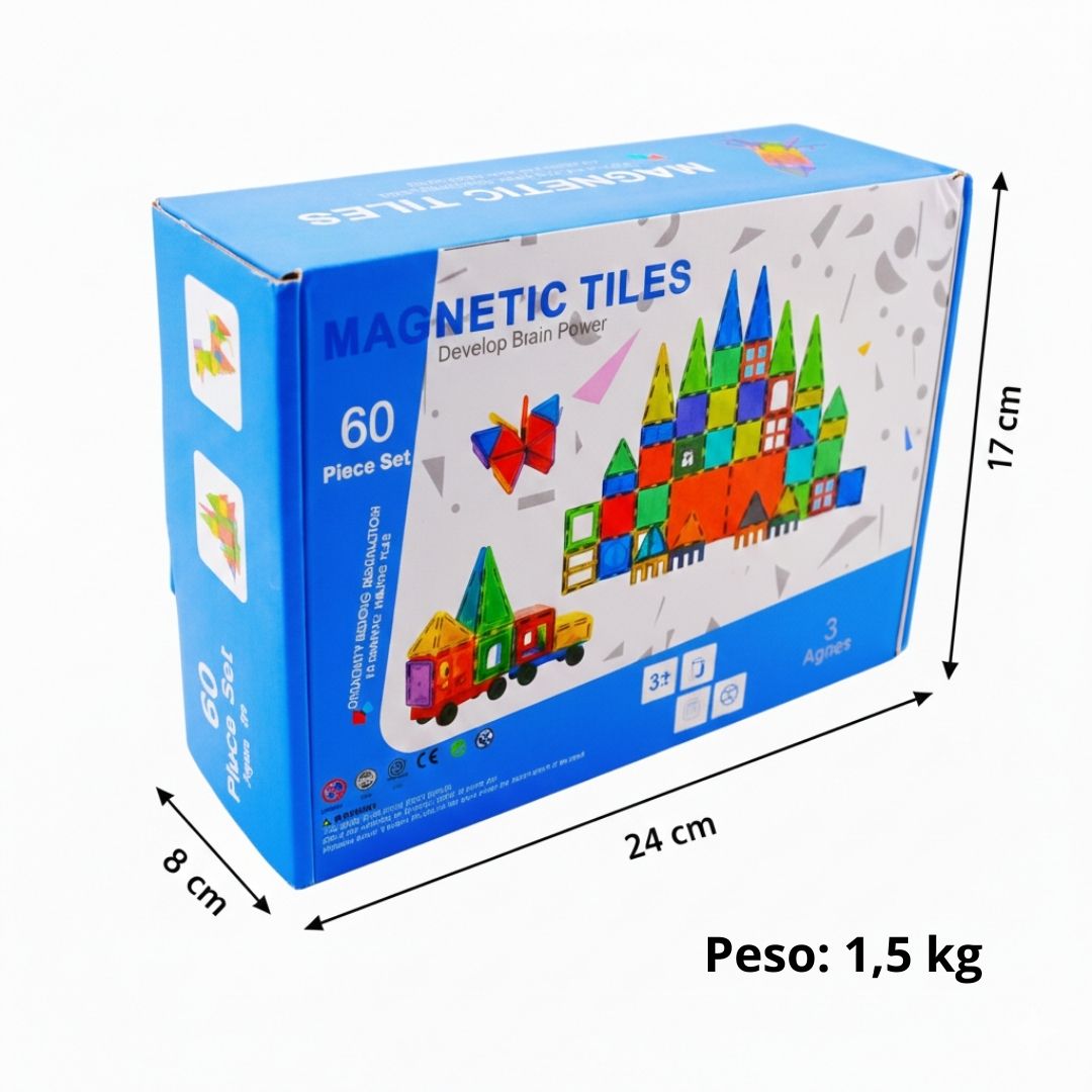 Magnetic Tiles 60 Piezas Bloques Magnéticos Construcción STEM