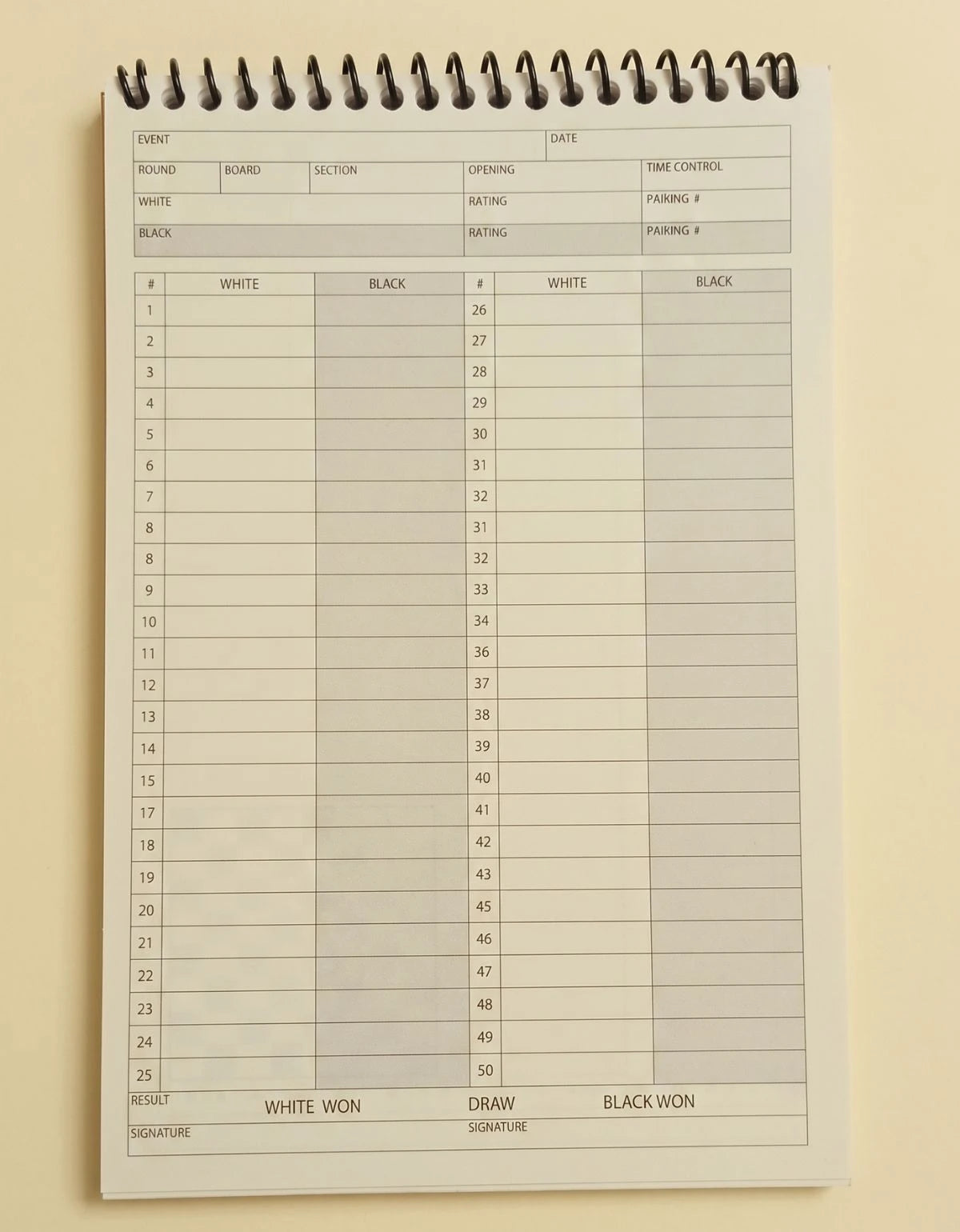 Chess Scorebook SB01 — Libreta Oficial de Torneo de Ajedrez (Stock Único)