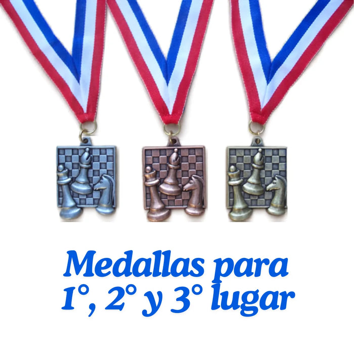 Pack 3 Medallas Metálicas De Premiación Ajedrez