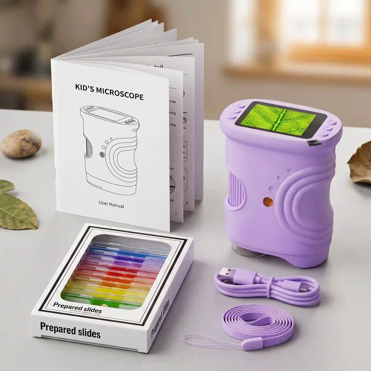 🔬 Pack Microscopio Digital Infantil 382 + 12 Láminas Preparadas - Kit STEM