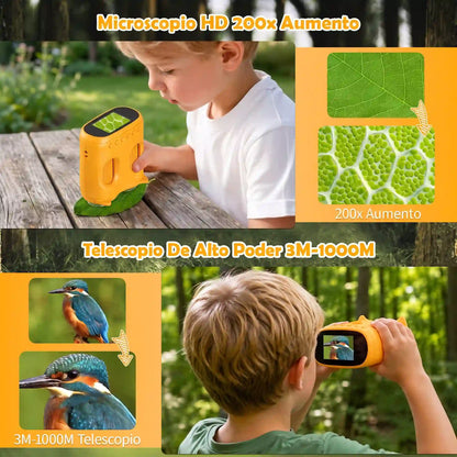 🔬 Pack Microscopio + Largavista + 12 Láminas preparadas + MicroSD - Kit STEM Modelo 387