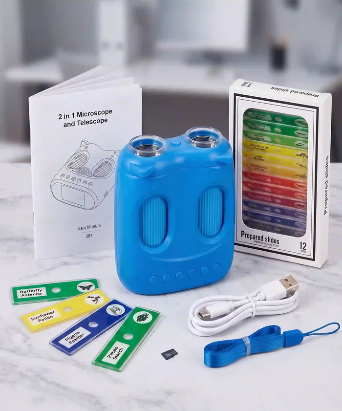 🔬 Pack Microscopio + Largavista + 12 Láminas preparadas + MicroSD - Kit STEM Modelo 387