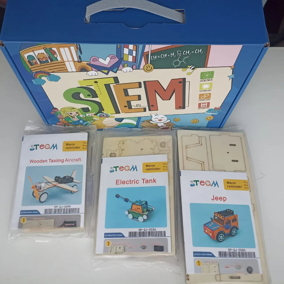 Pack 3 Vehículos Stem Para Armar Jeep Tanque Avión A Pilas